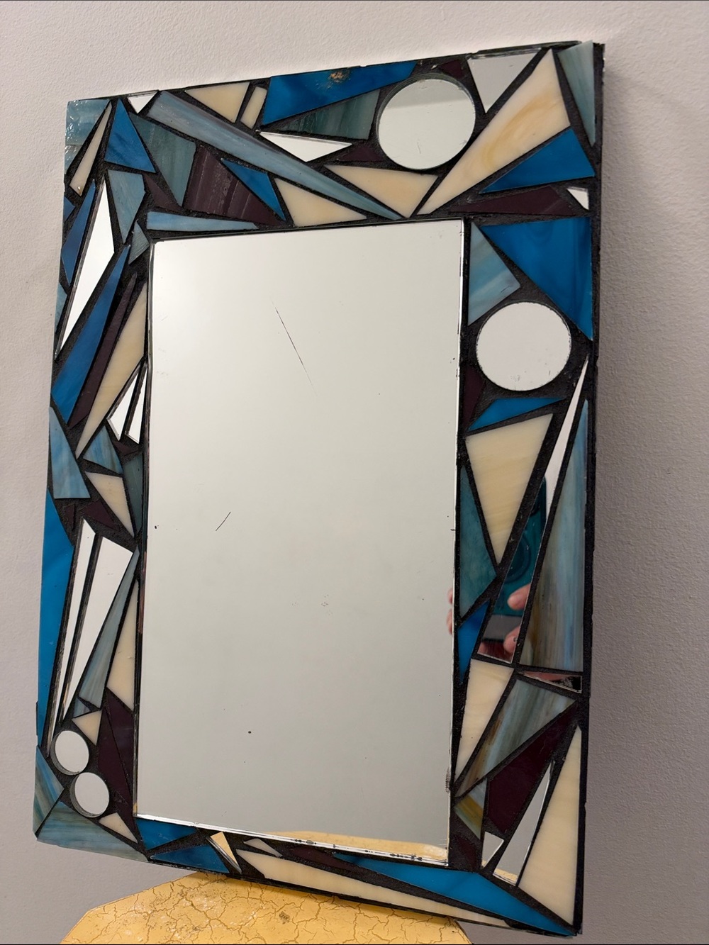 Blue & Cream Mosaic Wall Mirror - Decorative Home Wall Decor